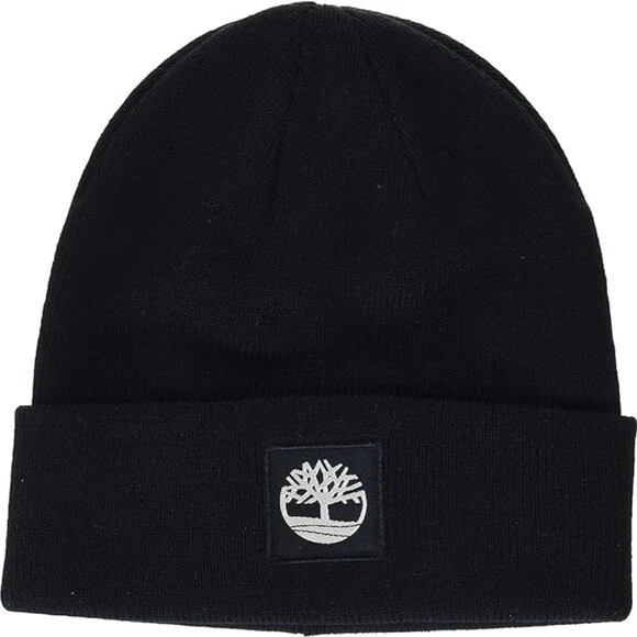 NEW TIMBERLAND Cuffed Black Beanie With Tonal Logo Patch