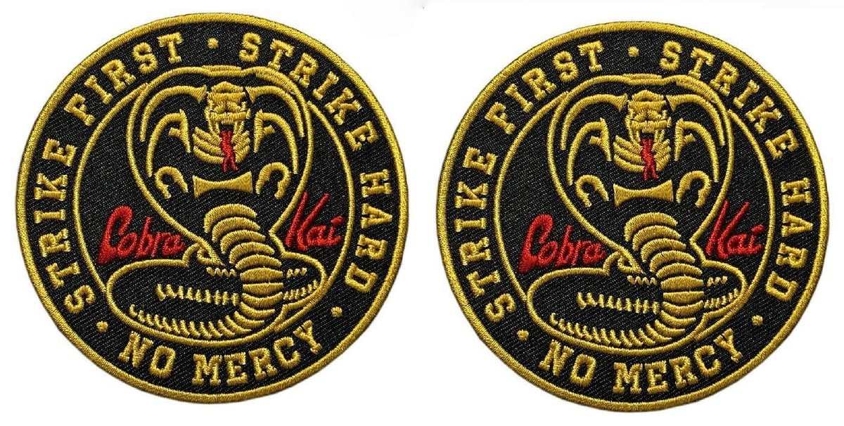 Cobra Kai 'Strike First Strike Hard No Mercy' Patch – Hook & Loop Back, 3.0 Inches