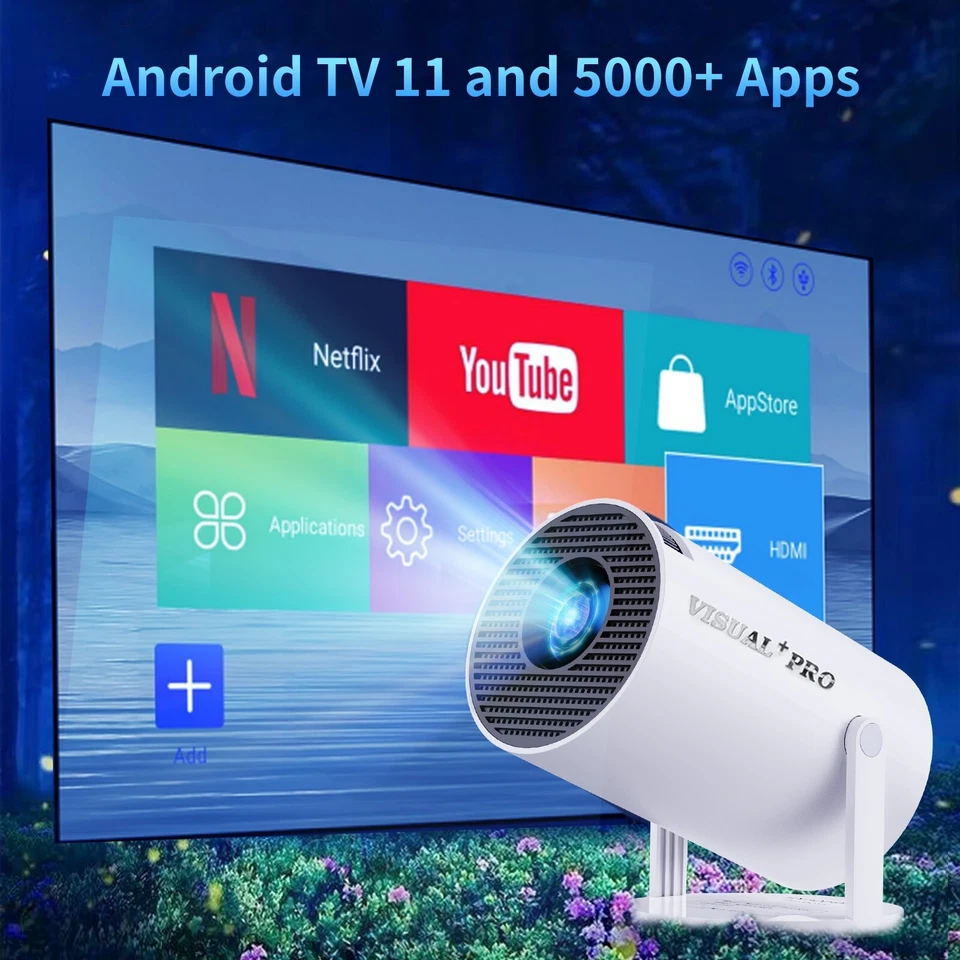 VISUAL+PRO Proyector Proyector Cine en Casa 4K UHD WiFi Bluetooth Android TV