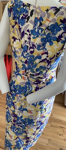 NEW L.K. BENNETT FLORAL DRESS SIZE UK 16 US 12 BLUE YELLOW CREAM WOOL SILK - Picture 5 of 11