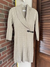 Calvin klein women's tan long sleeve sweater dress, size S with a shawl lapel