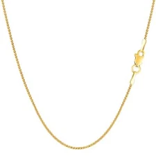 14k Yellow Real Gold Round Diamond Cut Wheat Chain Necklace, 1.0mm, 16"