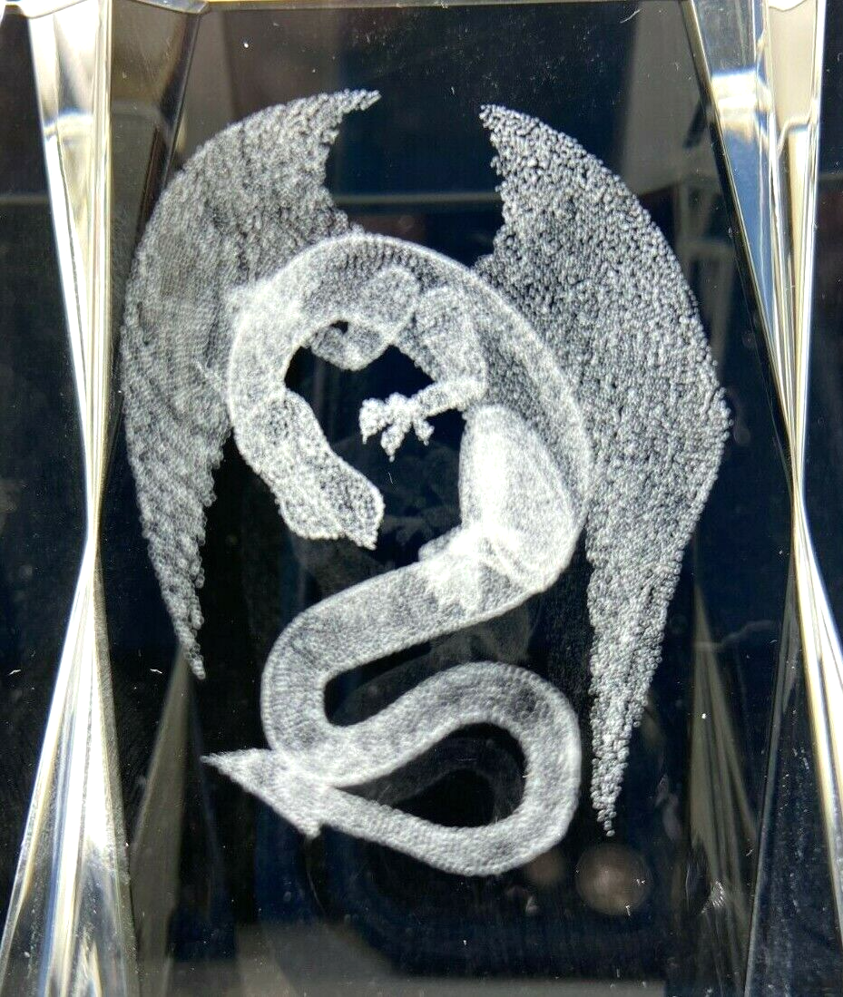 Glass Block Winged Dragon Image Paperweight 3D Fine Laser Etched Glass 3