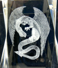 Glass Block Winged Dragon Image Paperweight 3D Fine Laser Etched Glass 3" X 2"