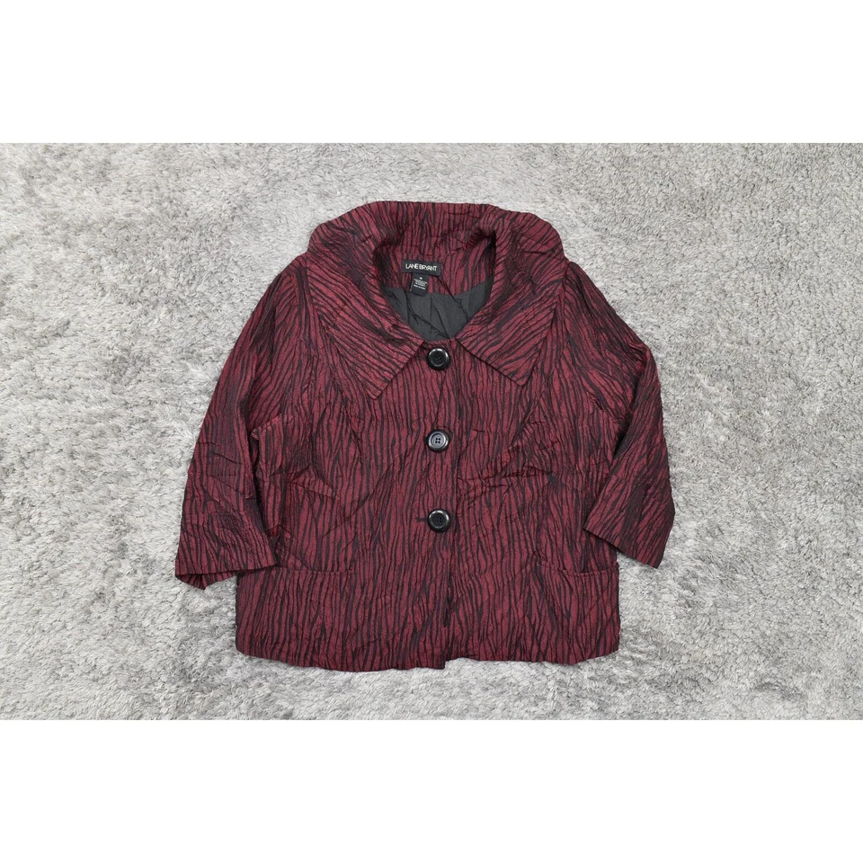 Blazer para mujer Lane Bryant rojo a rayas poliéster botones talla 18 plus manga 3/4 Foto 2 de 4