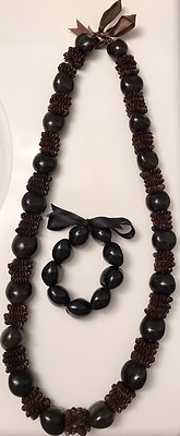 HAWAIIAN BROWN KUKUI NUT LEI & BRACELET FOR LUAU - WEDDING - GRADUATION - NEW @@