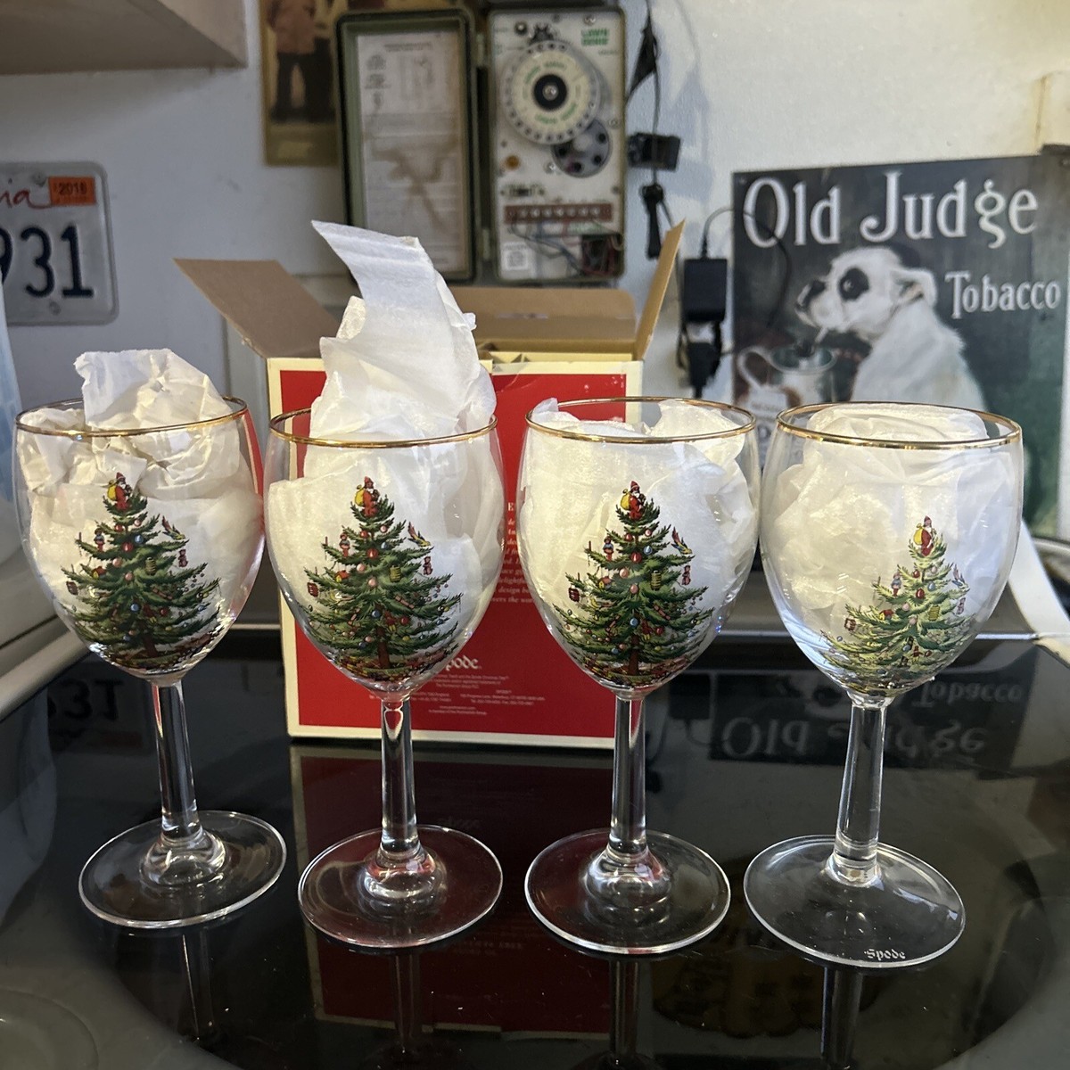 Rare Set of 4 Spode Christmas Tree Wine Glasses 13 ozs 7-1/2" w/ BOX | eBay
