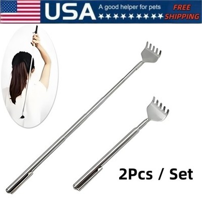 2Pcs Portable Stainless Steel Back Scratcher Telescopic Itch Relief Gadget