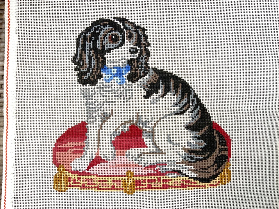 Needlepoint Hand Painted Canvas Cavalier King Charles Spaniel Dog/Pillow Throne - Image 2 of 4