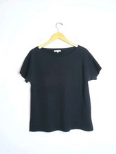 Ann Mashburn Extra Fine Merino Wool Bateau Neck Short Sleeve Sweater Navy Blue L