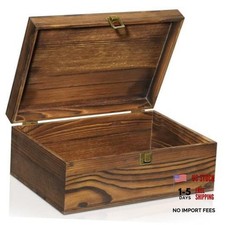 Large Wooden Keepsake Box, Vintage Storage Box with Hinged Lid, Decorated