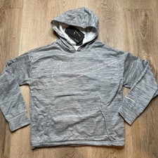 NEW Nike Girl's Gray Pink Graphic Therma-Fit Loose Fit Hoodie Pullovers Size M