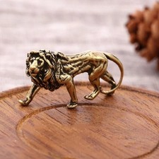 Vintage Brass Lion Figurine Pure Copper Mini Animal Statue Desk Ornament