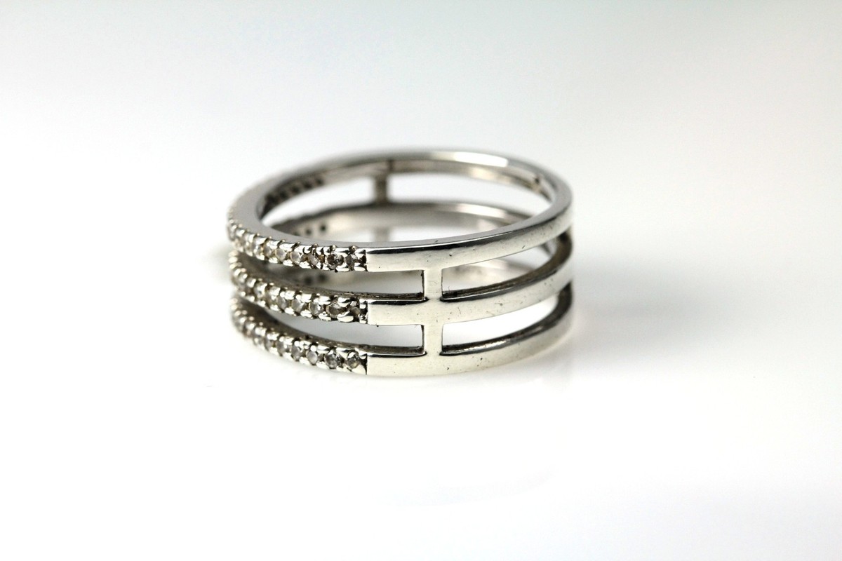 Three Split Bands Sterling Silver 925 Cubic Zirconia Size 6.75 Ring (RIN3539) View 2