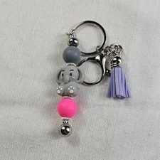 Keychain Bag Charm Silicone Beads Elephant With Tassle 