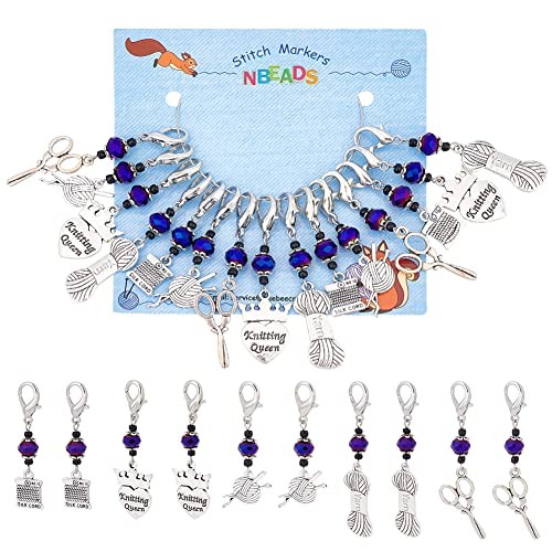  15 Pcs Knitting Stitch Markers, 5 Styles Antique Silver All