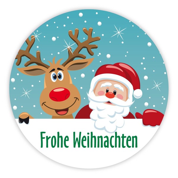 Weihnachtsaufkleber Rentier Mit Weihnachtsmann Rund Ø 30 Mm 100 StüCk Auf Rolle-image