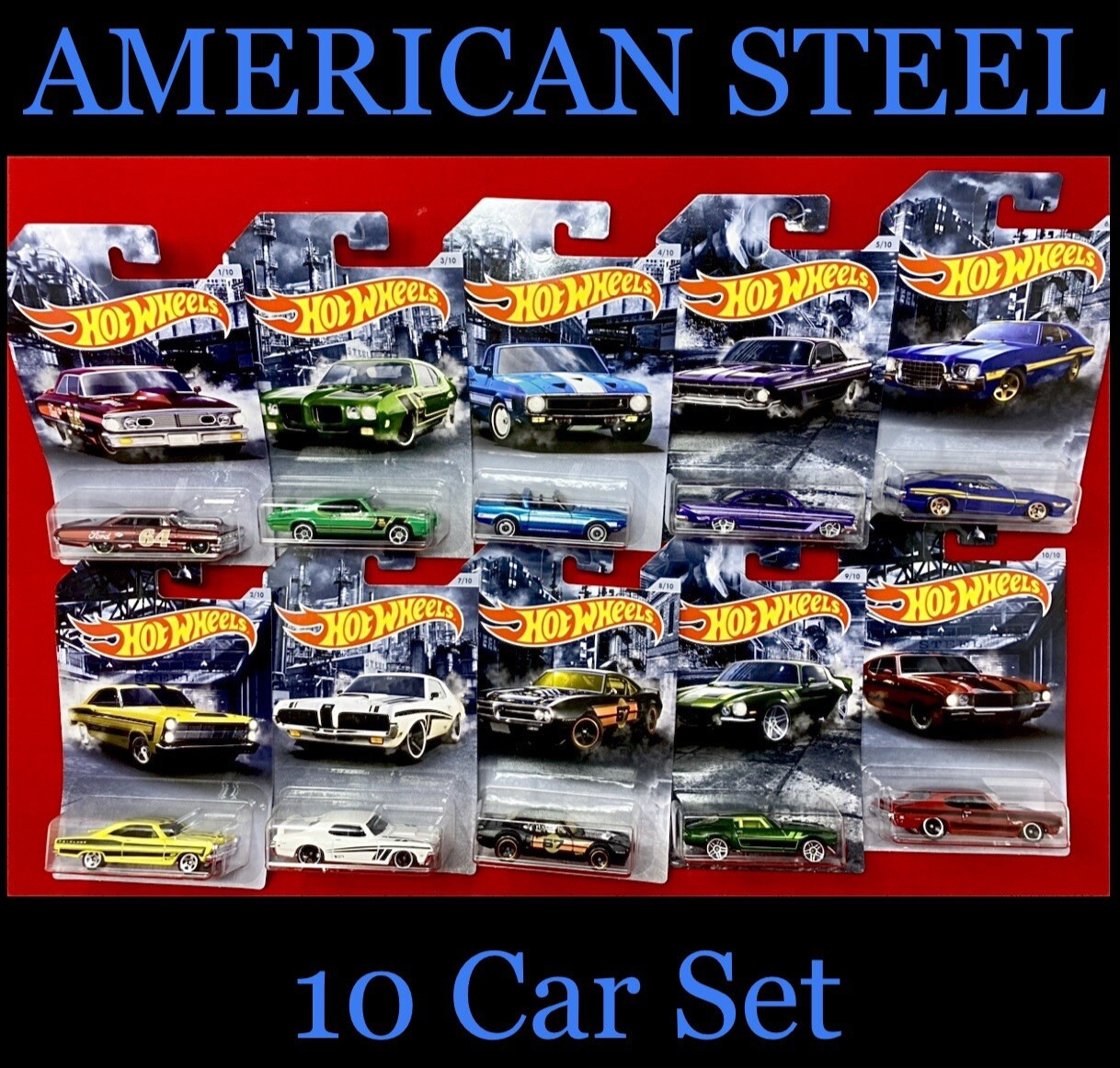 Hot Wheels American Steel Series Set 10 Walmart Exclusive Camaro Impala GTO GSX
