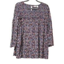 Logo By Lori Goldstein Size M Womens Floral Smocked Long Sleeve Top Blouse