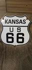 Vintage US Route 66 Sign - Kansas State Porcelain Highway Road Gas Oil Pump Sign