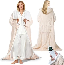 Wearable Heated Blanket with Foot Pocket - Electric Snuggle Blanket for