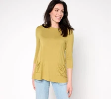 LOGO by Lori Goldstein 3/4 Sleeve Knit Top with Pockets Willow XL New