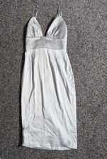 House Of CB Ronel Dress Size Small Silver Satin Bodycon Pleated Bodice Midi