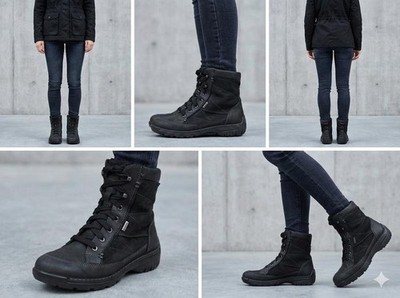 Women Ecco Boots Black Leather 37 #3QHN