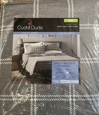 Cuddl Duds  Flannel Sheet  Pillowcase Set Color Gray and Ivory Plaid Size KING