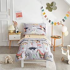 4 Pieces Toddler Bedding Set Dinosaur with 4 PC toddler bedding set Gray