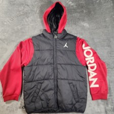 Air Jordan Logo Red Black Puffer Jacket Full Zip Youth Medium Hoodie