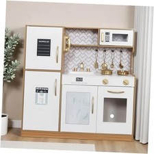 Wooden Play Kitchen Toy Set with Light, Kids Children Pretend Toy Nature Wood