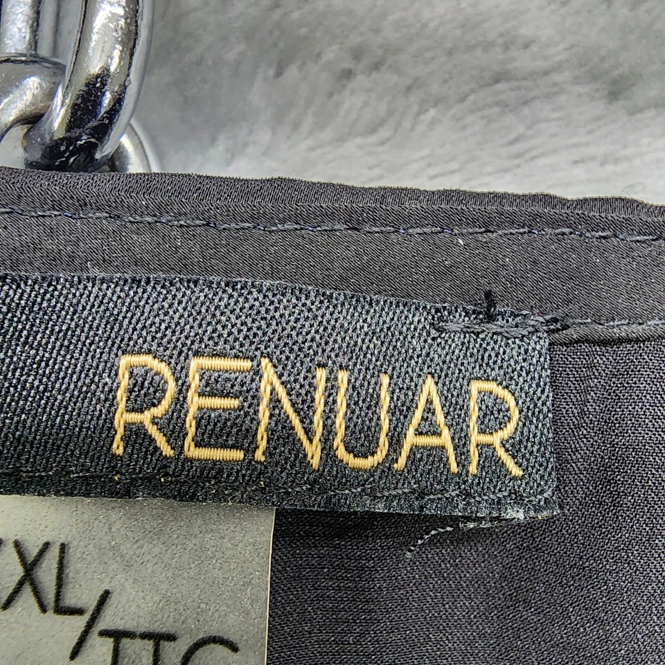 Renuar Top Womens XXL Black Sleeveless V-Neck Pleated Asymmetric Blouse Silky - Image 3 of 4