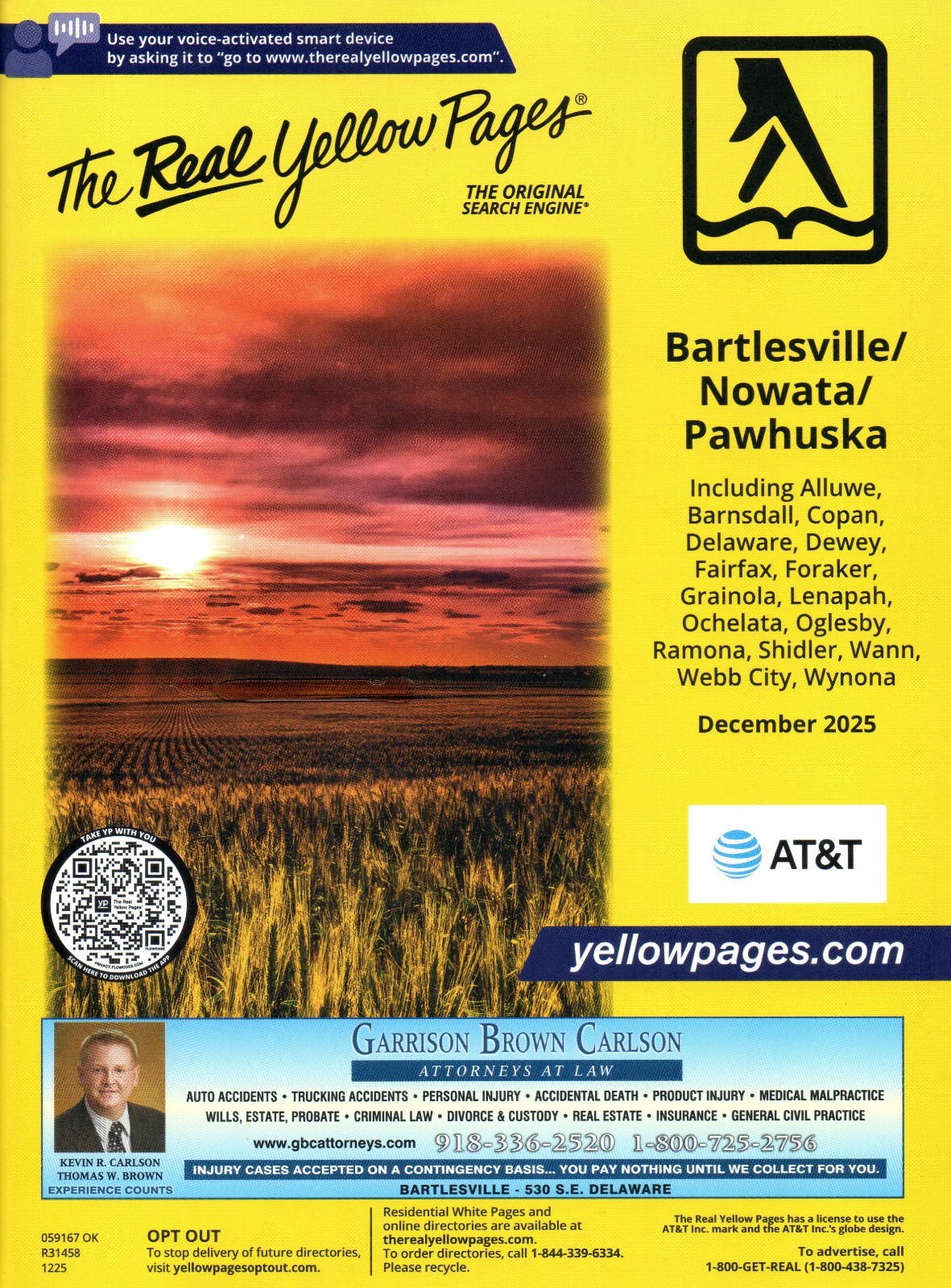 AT&T The Real Yellow Pages Phone Book December 2025 Bartlesville Nowata Oklahoma