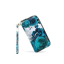 Women Wallet Card RFID For Womens Holder Blocking Credit Small arkBlue-Flower