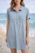 Marine Layer Chambray Polka Dot Shirt Dress Tunic Short Sleeve XL