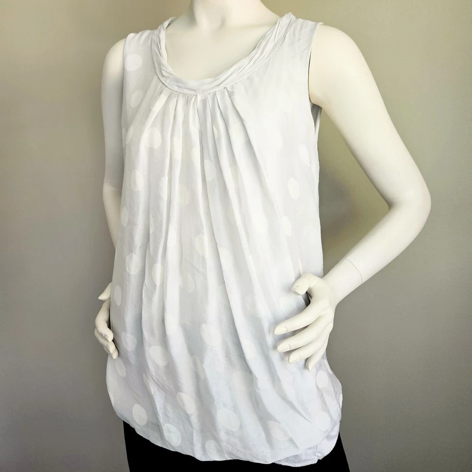 Regata Y2K 100% seda cinza branca bolinhas feita na Itália plissada artística tamanho M - Imagem 4 de 4