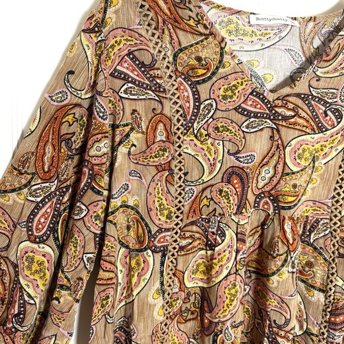 Rusttydustty Dress Sz 0XL Long Sleeve Paisley Bohemian Vertical Lace Insert - Picture 2 of 16