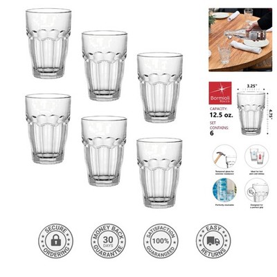 Sleek & Durable Stackable Beverage Glasses - 12.5oz Dishwasher Safe Set of 6