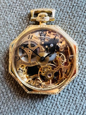 Vintage Skeleton Taschenuhr mit Sichtwerk Eta Unitas 6498 S - 43 mm um 1980