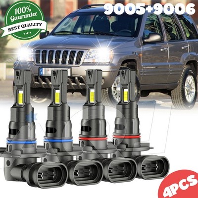4pcs 9005+9006 LED Headlight Canbus for Jeep Grand Cherokee2000-2010 6000K WHITE