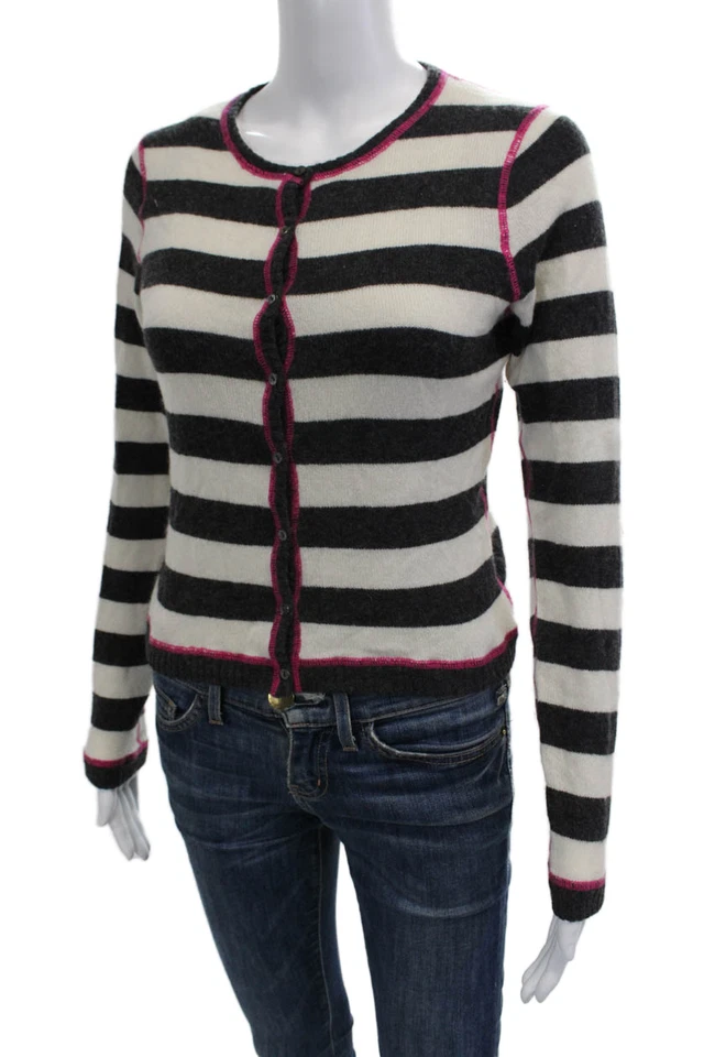 Cárdigan Aqua para mujer a rayas mezcla de cachemir botones cuello redondo talla XS Foto 2 de 4