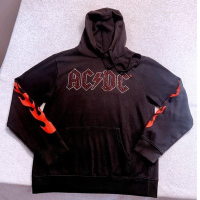 AC/DC Highway To Hell Hoodie M Black Rhinestone Logo Flames Graphic Band