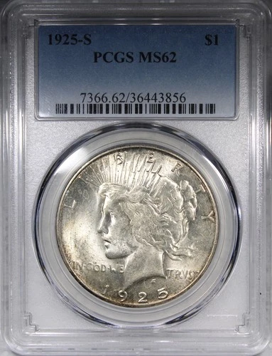 1925-S Peace Dollar PCGS MS62 Key Date $1 Uncirculated