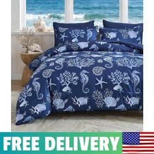 Coastal Queen Size Comforter Set 7 Piece, Soft Beach Themed Comforter Ocean Naut