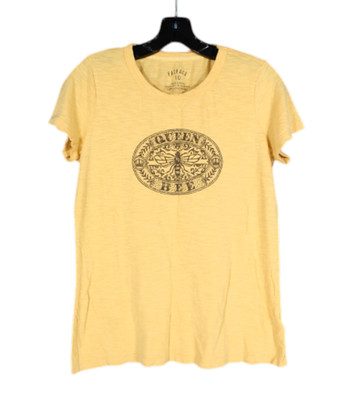 FAT FACE Mustard Yellow SLUB KNIT Crew Neck QUEEN BEE LOGO T-Shirt/Top Sz 10