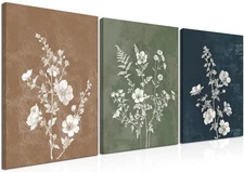 Framed Boho Canvas Wall Art Set of 3, Minimalist Botanical Picture Wall Decor...