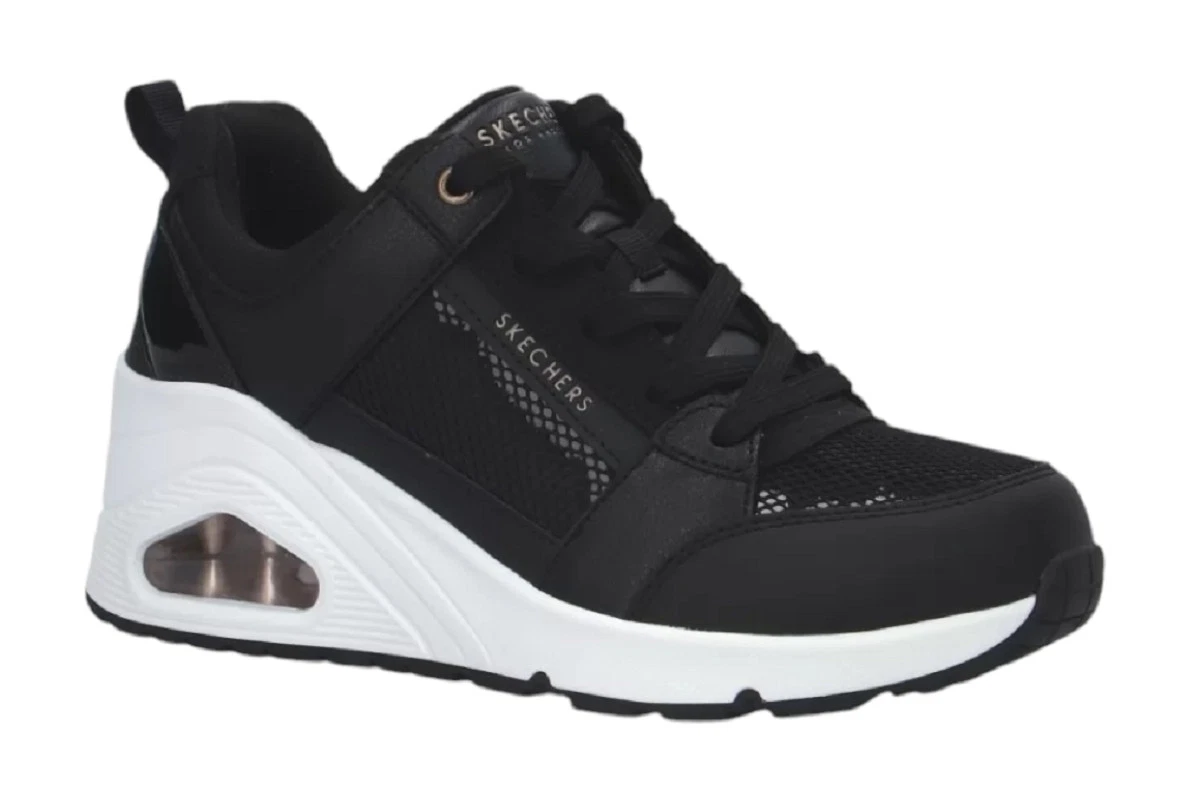 Skechers Ladies Black Uno Everything Nice Wedge Platform Lace Up Sneakers
