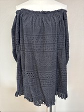 Zara Basic Black 100% Cotton Eyelet Lace Mini Dress Siz XS