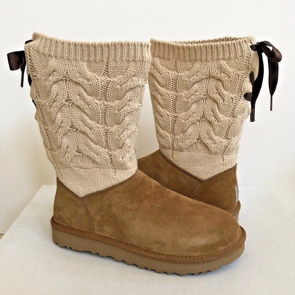 UGG KIANDRA CHESTNUT SUEDE KNIT SHEARLING LINE BOOT USA 10 EU 41 UK 8.5